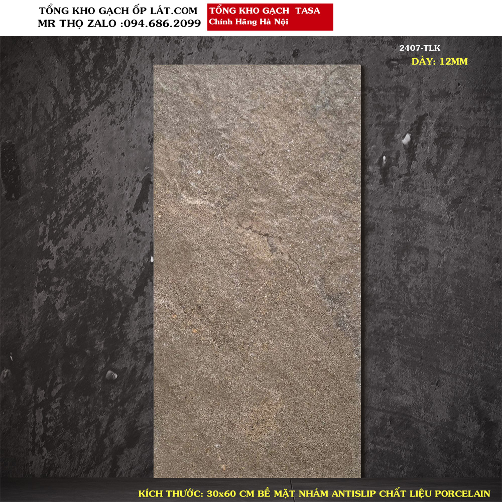 Gạch lát sân giả đá màu nâu 30x60 dày 12mm 2407 Loại A1